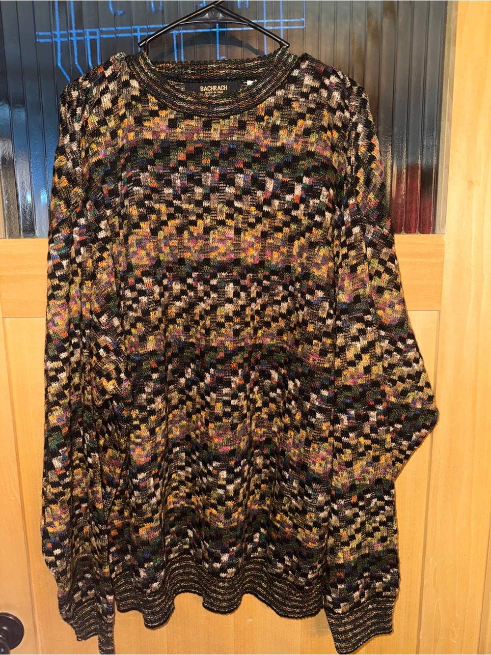 Bachrach Sweater Mens Large  Brown Geometric Knit Wool Pullover Made Italy